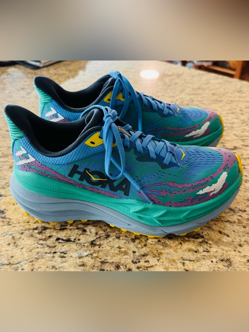 Hoka One One Women's Teal Blue Trail Running Shoes with Purple Accents, Size 8.5